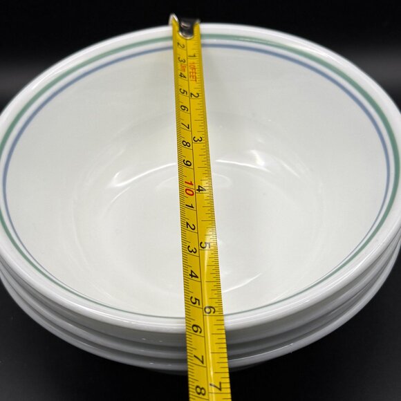 Corelle Vitrelle Country Cottage 4 White Cereal Bowls 6.25” Blue Green Striped - Picture 6 of 7